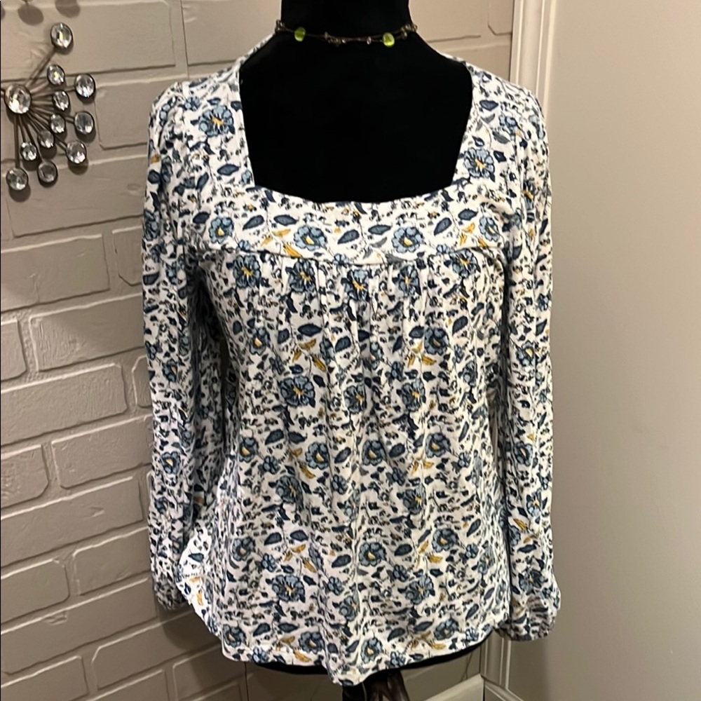Floral Print Women's Top - Blue and Yellow(LuckyBrand)